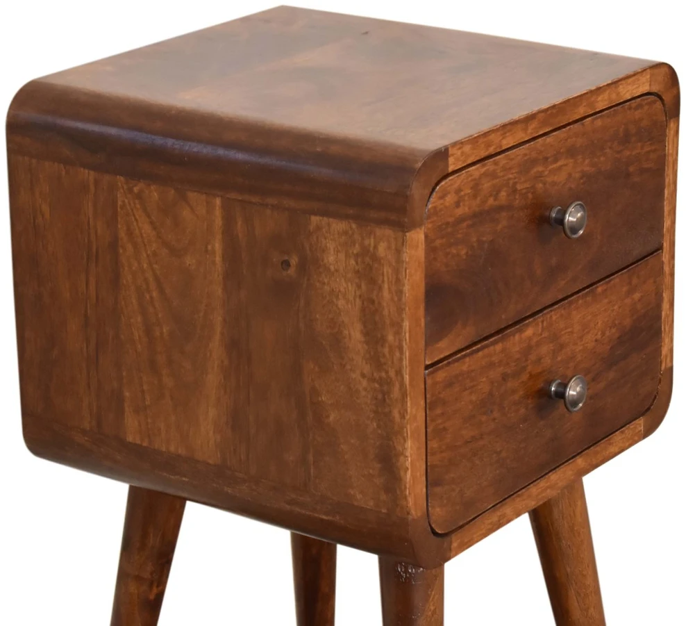 Artisan Furniture Lenktas, riešutmedžio atspalvio mini naktinis staliukas, 30 cm