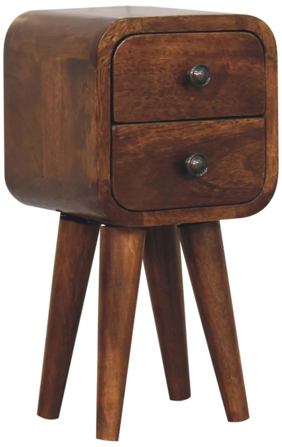 Artisan Furniture Lenktas, riešutmedžio atspalvio mini naktinis staliukas, 20 cm
