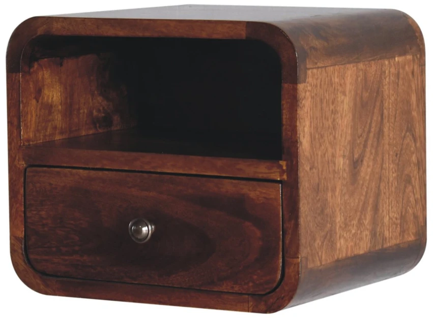 Artisan Furniture Lenktas, riešutmedžio atspalvio mini naktinis staliukas, 30 cm