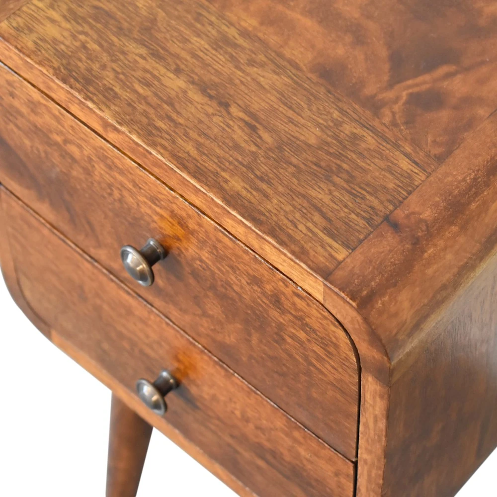 Artisan Furniture Lenktas, riešutmedžio atspalvio mini naktinis staliukas, 30 cm