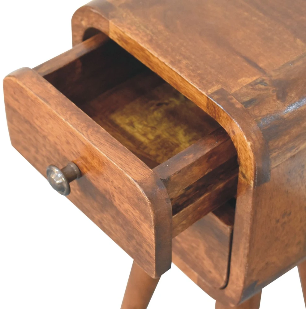 Artisan Furniture Lenktas, riešutmedžio atspalvio mini naktinis staliukas, 20 cm