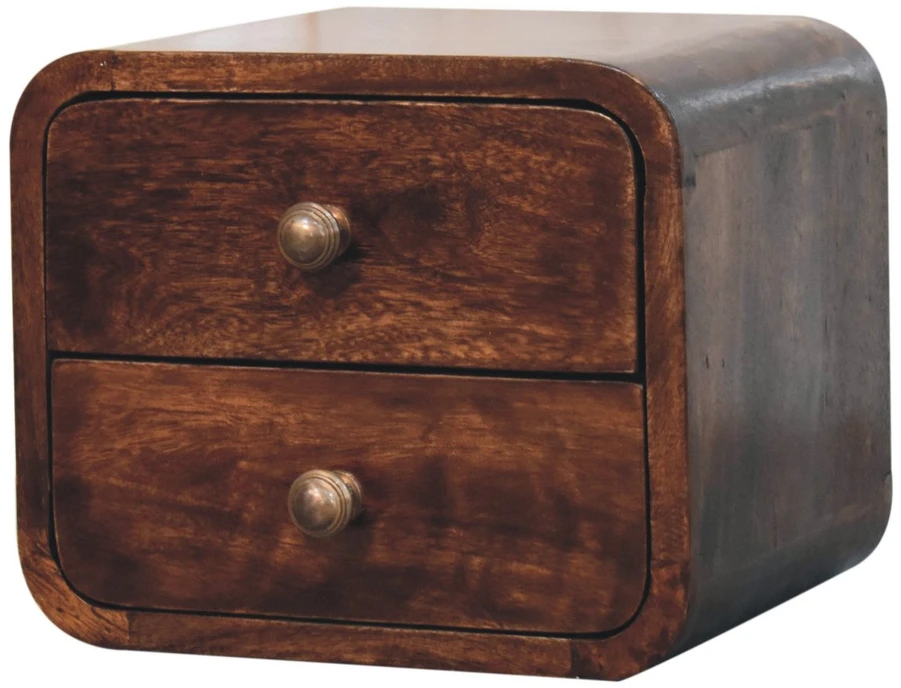 Artisan Furniture Lenktas, riešutmedžio atspalvio mini naktinis staliukas, 30 cm