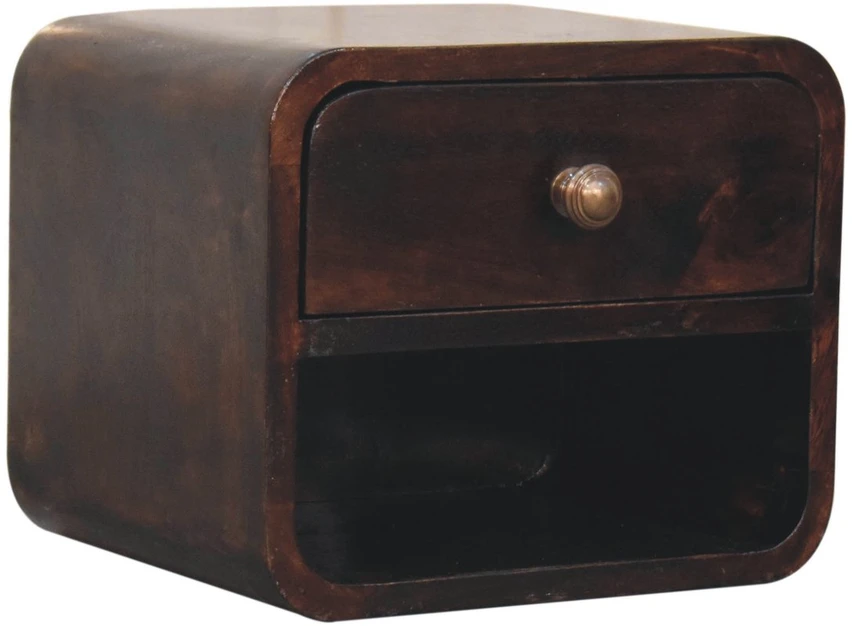 Artisan Furniture Lenktas, riešutmedžio atspalvio mini naktinis staliukas, 30 cm