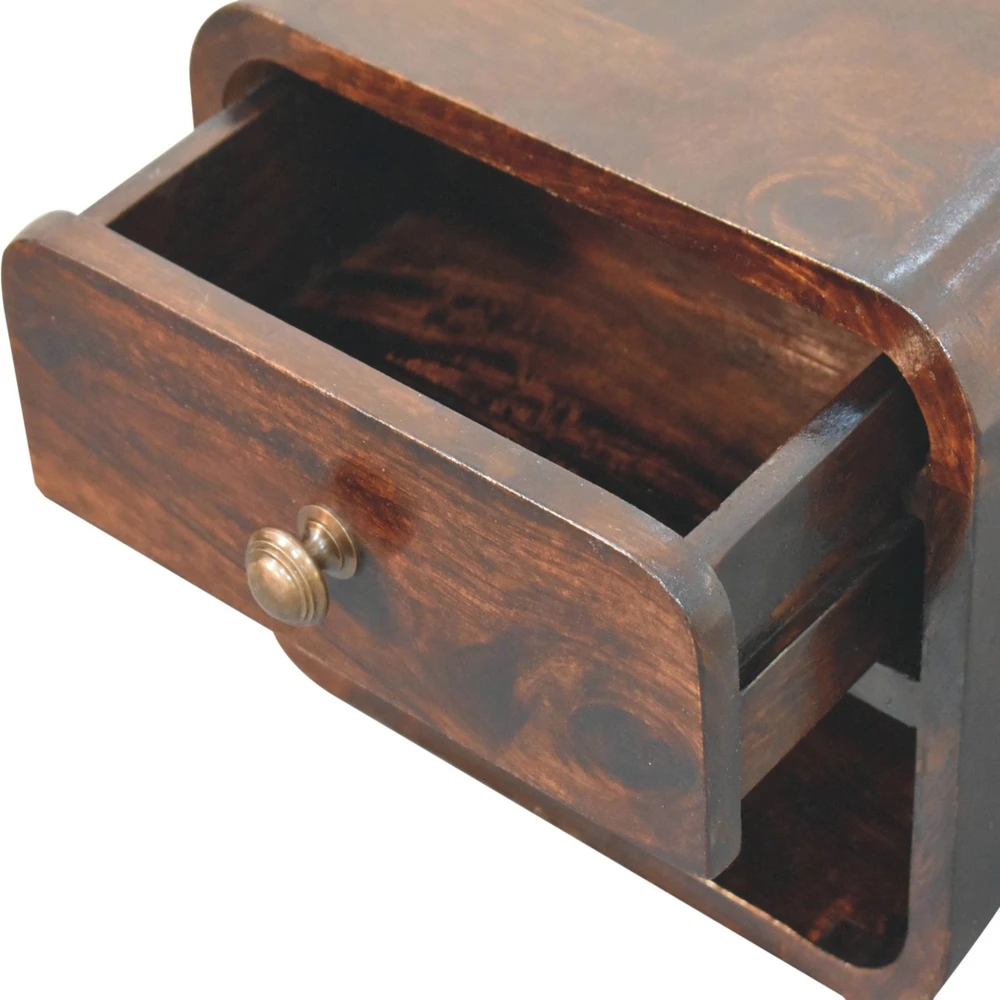 Artisan Furniture Lenktas, riešutmedžio atspalvio mini naktinis staliukas, 30 cm