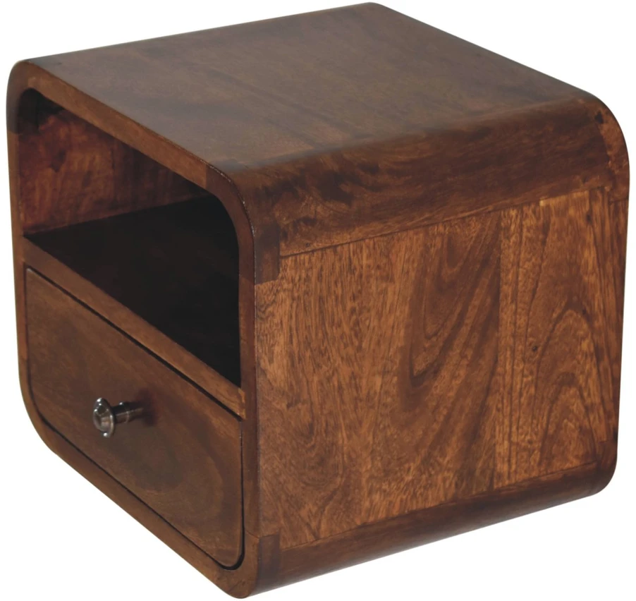 Artisan Furniture Lenktas, riešutmedžio atspalvio mini naktinis staliukas, 30 cm