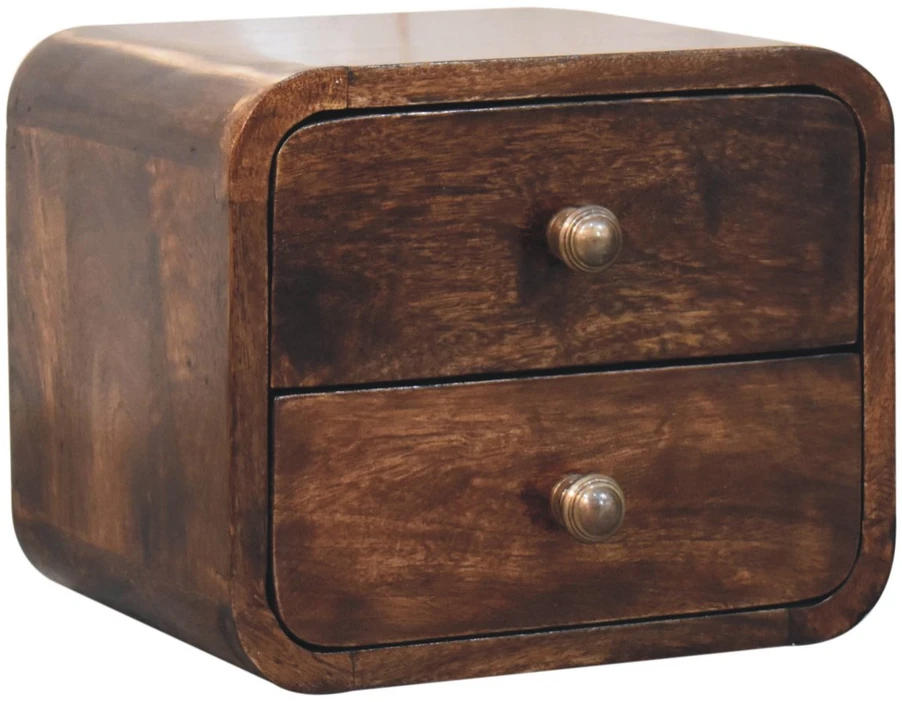 Artisan Furniture Lenktas, riešutmedžio atspalvio mini naktinis staliukas, 30 cm