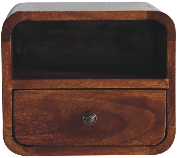 Artisan Furniture Lenktas, riešutmedžio atspalvio mini naktinis staliukas, 30 cm