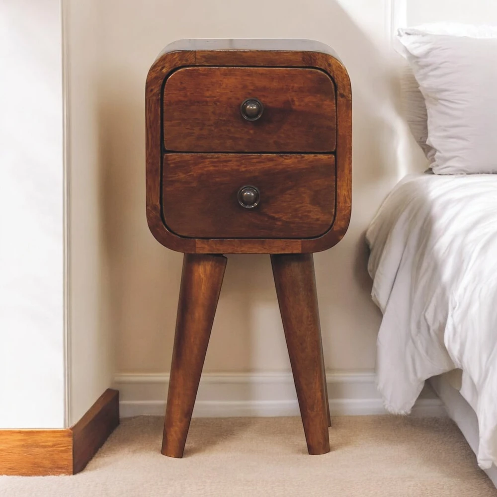 Artisan Furniture Lenktas, riešutmedžio atspalvio mini naktinis staliukas, 20 cm