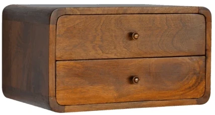 Artisan Furniture Sieninis mango medienos naktinis staliukas su 2 stalčiais, kaštono atspalvio