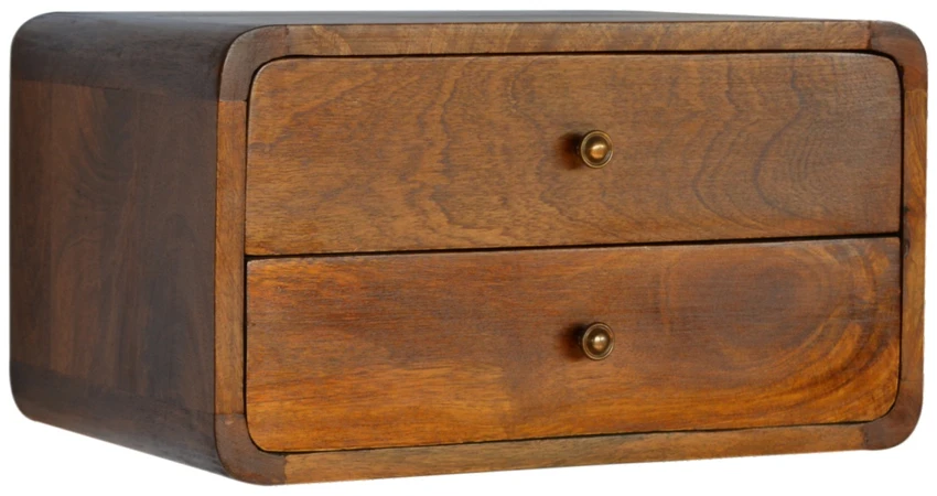 Artisan Furniture Lenktas, riešutmedžio atspalvio naktinis staliukas