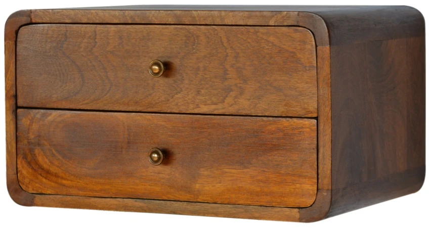 Artisan Furniture Lenktas, riešutmedžio atspalvio naktinis staliukas