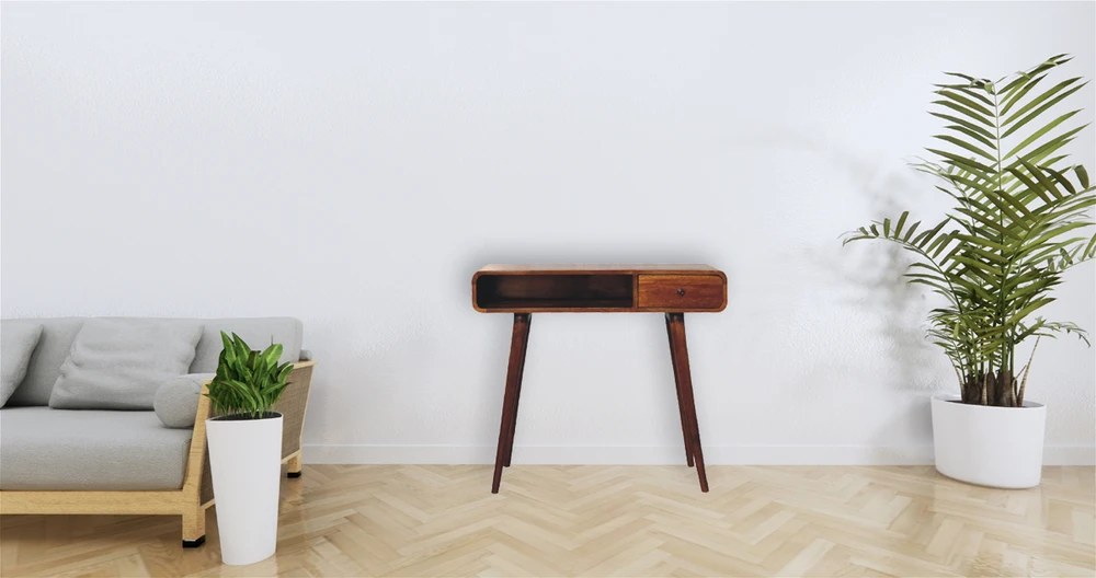 Artisan Furniture Lenktas, riešutmedžio atspalvio rašomasis stalas