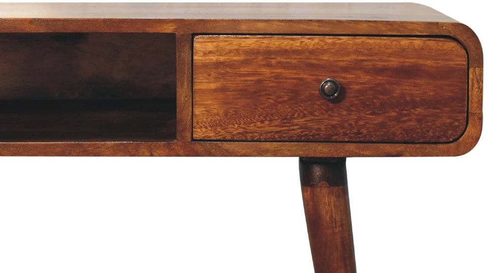 Artisan Furniture Lenktas, riešutmedžio atspalvio rašomasis stalas