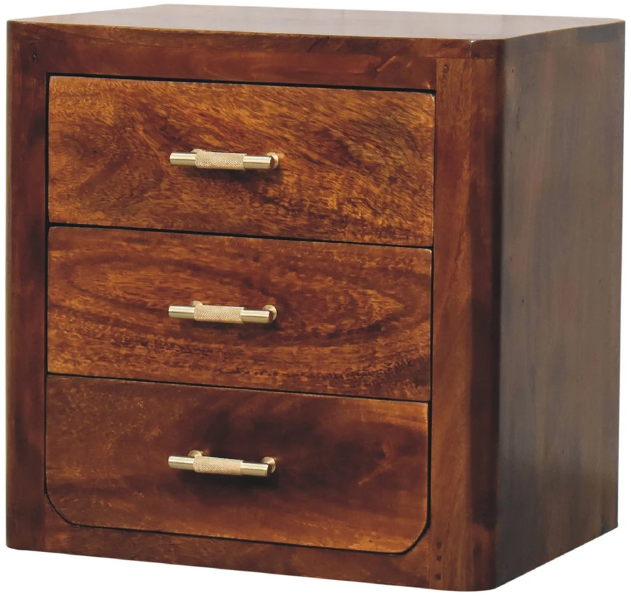 Artisan Furniture Luca mango medienos naktinis staliukas su 3 stalčiais