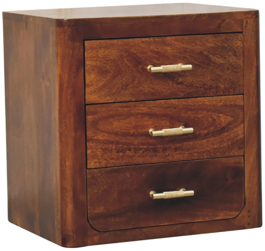 Artisan Furniture Luca mango medienos naktinis staliukas su 3 stalčiais