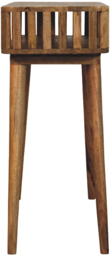 Artisan Furniture Mango medienos konsolinis staliukas su vertikalių juostelių apdaila, ąžuolo atspalvio