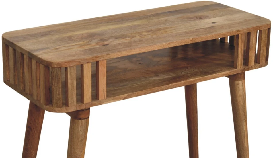 Artisan Furniture Mango medienos konsolinis staliukas su vertikalių juostelių apdaila, ąžuolo atspalvio
