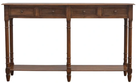 Artisan Furniture Mango medienos konsolinis staliukas prieškambariui su 4 stalčiais, šviesaus riešuto atspalvio