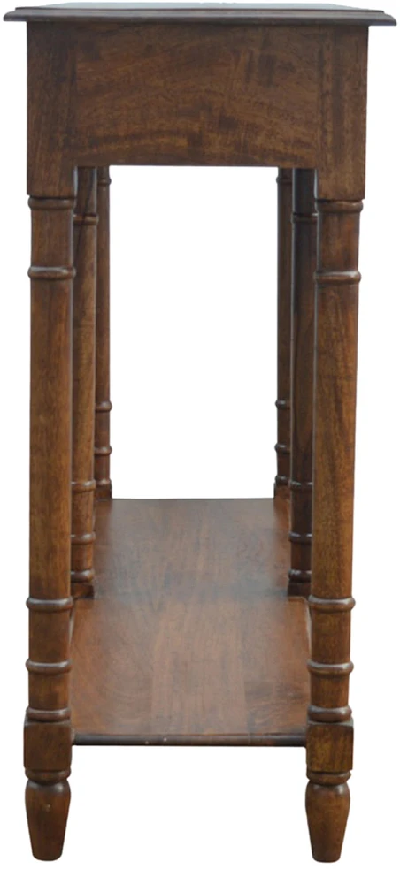 Artisan Furniture Mango medienos konsolinis staliukas prieškambariui su 4 stalčiais, šviesaus riešuto atspalvio