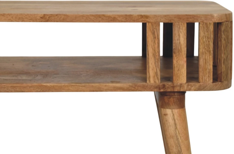 Artisan Furniture Mango medienos konsolinis staliukas su vertikalių juostelių apdaila, ąžuolo atspalvio