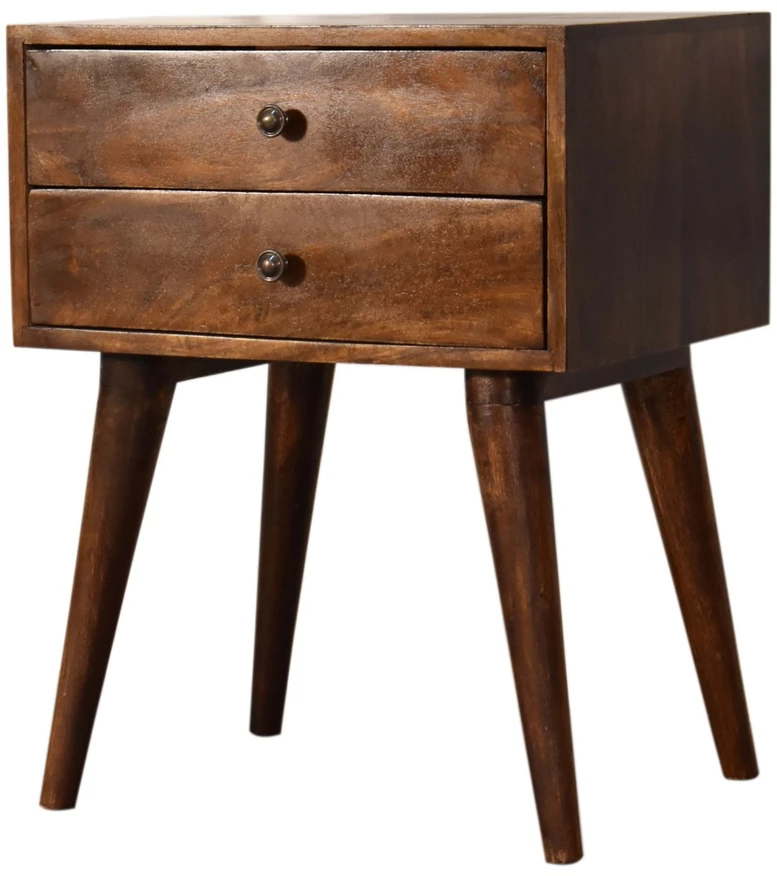 Artisan Furniture Mango medienos naktinis staliukas su 2 stalčiais, kaštono atspalvio