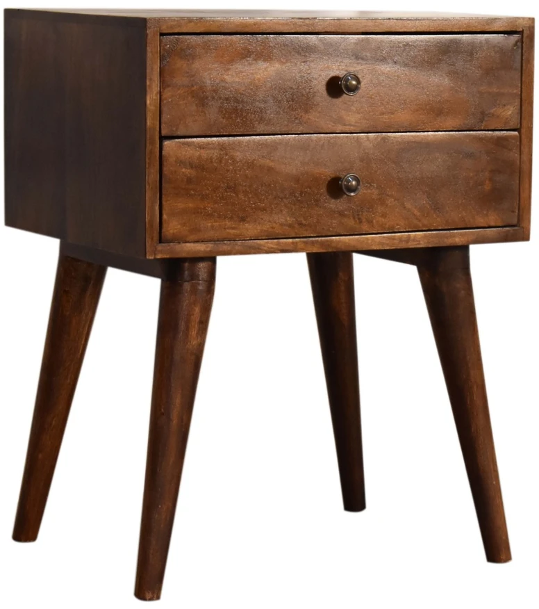 Artisan Furniture Mango medienos naktinis staliukas su 2 stalčiais, kaštono atspalvio