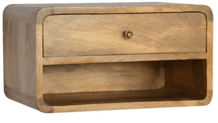 Artisan Furniture Sieninis mango medienos naktinis staliukas su stalčiumi ir lentyna, ąžuolo atspalvio