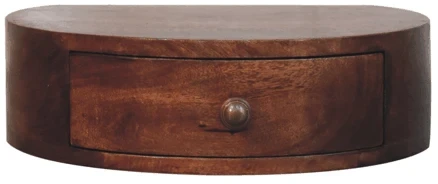 Artisan Furniture Apvalintų formų sieninis mango medienos naktinis staliukas, medaus karamelės atspalvio