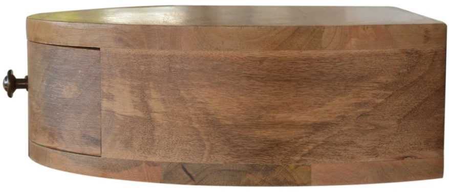 Artisan Furniture Sieninis apvalintų formų mango medienos naktinis staliukas su stalčiumi, ąžuolo atspalvio