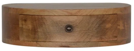 Artisan Furniture Sieninis apvalintų formų mango medienos naktinis staliukas su stalčiumi, ąžuolo atspalvio