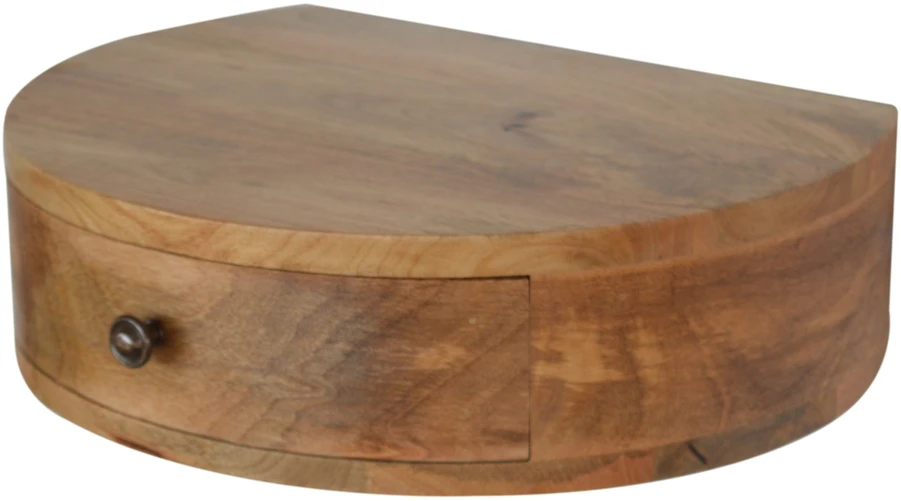 Artisan Furniture Sieninis apvalintų formų mango medienos naktinis staliukas su stalčiumi, ąžuolo atspalvio