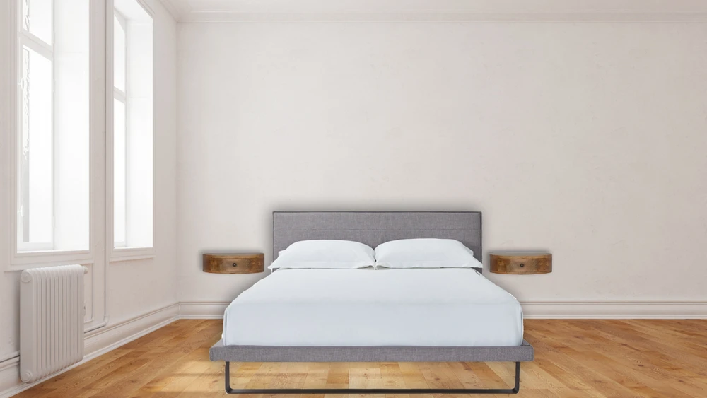 Artisan Furniture Sieninis apvalintų formų mango medienos naktinis staliukas su stalčiumi, ąžuolo atspalvio