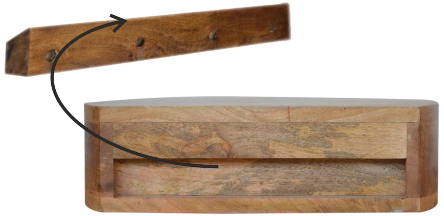 Artisan Furniture Sieninis apvalintų formų mango medienos naktinis staliukas su stalčiumi, ąžuolo atspalvio