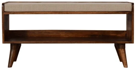Artisan Furniture Skandinaviško stiliaus mango medienos suoliukas su minkšta linine sėdyne