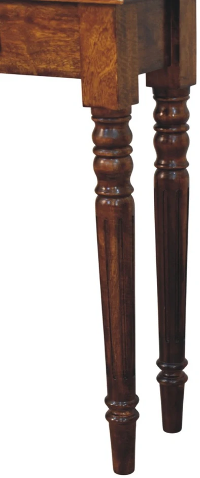 Artisan Furniture Riešutmedžio konsolinis staliukas su tekintomis kojomis su 1 stalčiumi