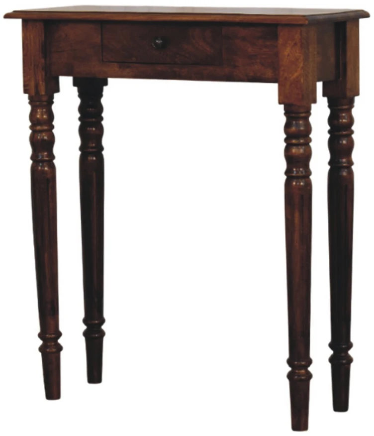 Artisan Furniture Riešutmedžio konsolinis staliukas su tekintomis kojomis su 1 stalčiumi