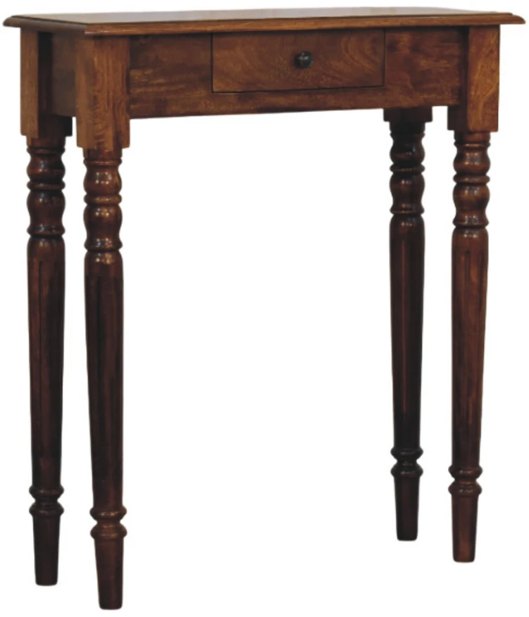 Artisan Furniture Riešutmedžio konsolinis staliukas su tekintomis kojomis su 1 stalčiumi