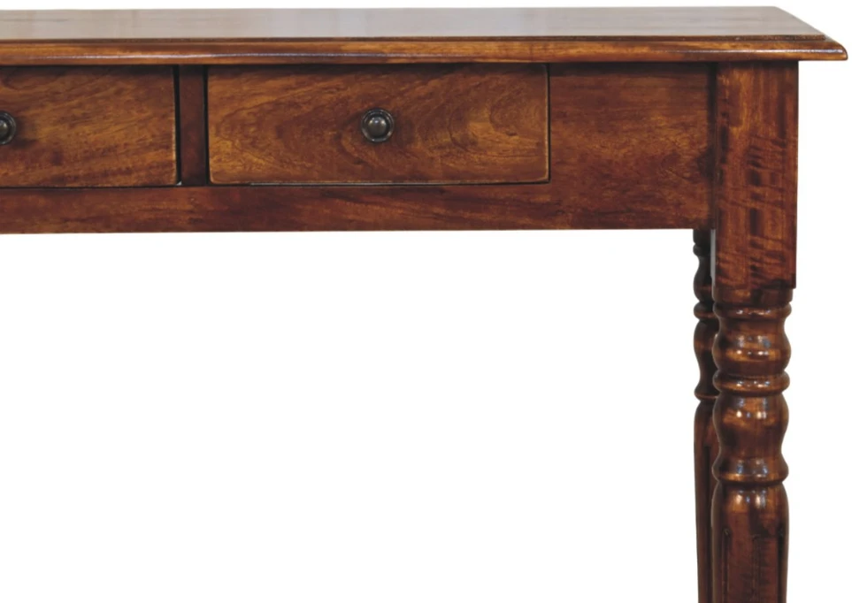 Artisan Furniture Riešutmedžio atspalvio konsolinis staliukas su tekintomis kojomis su 3 stalčiais