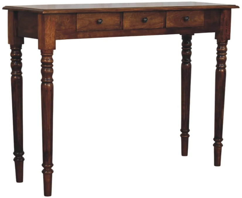 Artisan Furniture Riešutmedžio atspalvio konsolinis staliukas su tekintomis kojomis su 3 stalčiais