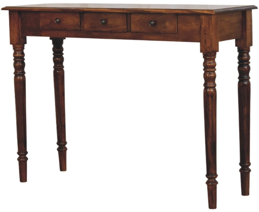 Artisan Furniture Riešutmedžio atspalvio konsolinis staliukas su tekintomis kojomis su 3 stalčiais