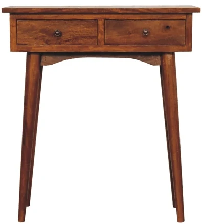 Artisan Furniture Kompaktiškas mango medienos konsolinis staliukas prieškambariui, kaštono atspalvio