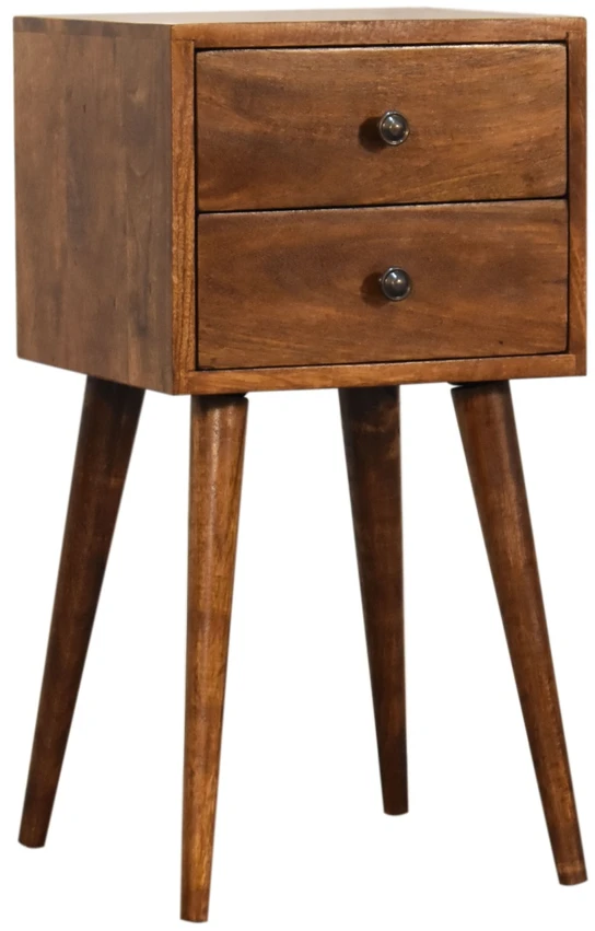 Artisan Furniture Riešutmedžio atspalvio mini naktinis staliukas su 2 stalčiais, 30 cm