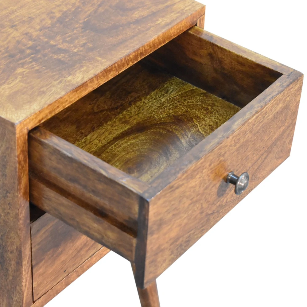 Artisan Furniture Riešutmedžio atspalvio mini naktinis staliukas su 2 stalčiais, 30 cm