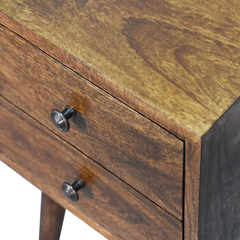 Artisan Furniture Riešutmedžio atspalvio mini naktinis staliukas su 2 stalčiais, 30 cm