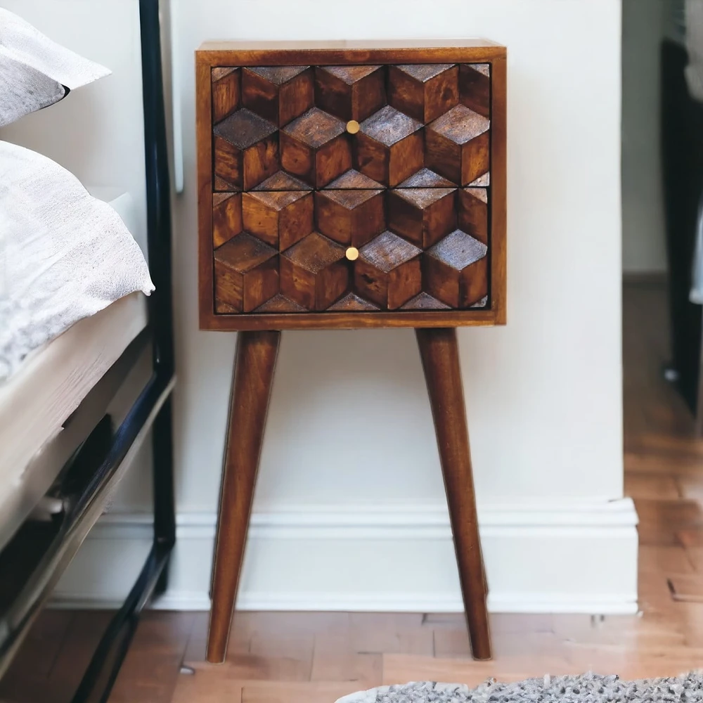 Artisan Furniture Riešutmedžio Mini naktinis staliukas su 2 stalčiais