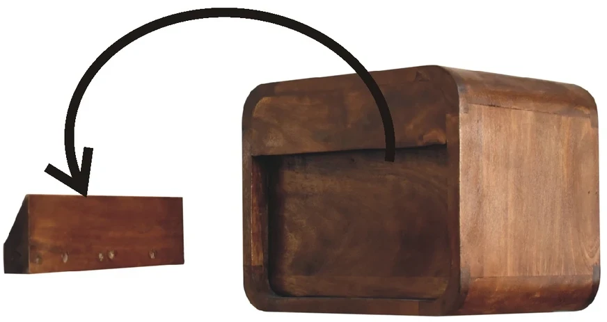 Artisan Furniture Kompaktiškas sieninis mango medienos naktinis staliukas su 2 stalčiais, kaštono atspalvio