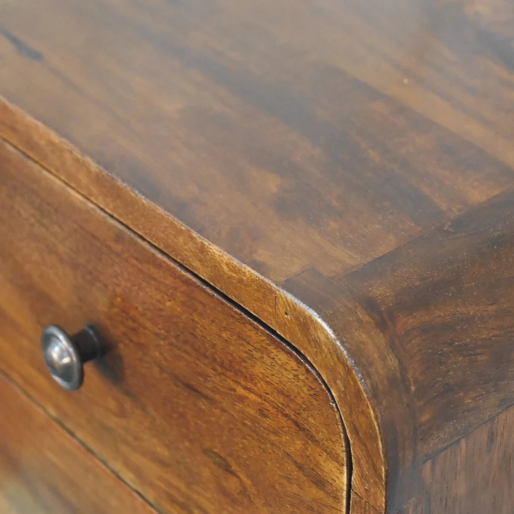 Artisan Furniture Kompaktiškas sieninis mango medienos naktinis staliukas su 2 stalčiais, kaštono atspalvio