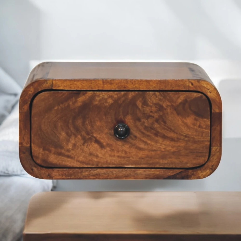 Artisan Furniture Riešutmedžio atspalvio mini naktinis staliukas su 1 stalčiumi, 30 cm