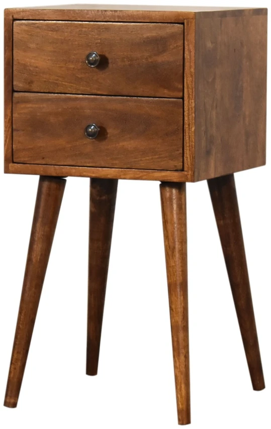 Artisan Furniture Riešutmedžio atspalvio mini naktinis staliukas su 2 stalčiais, 30 cm