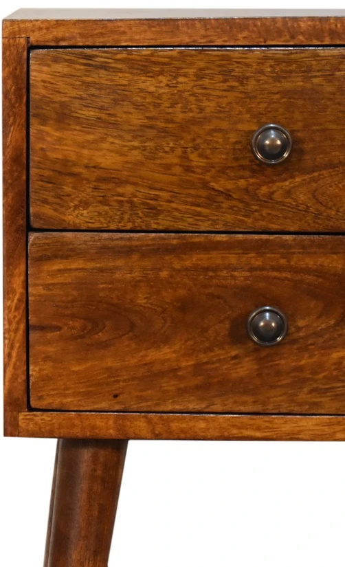 Artisan Furniture Riešutmedžio atspalvio mini naktinis staliukas su 2 stalčiais, 30 cm
